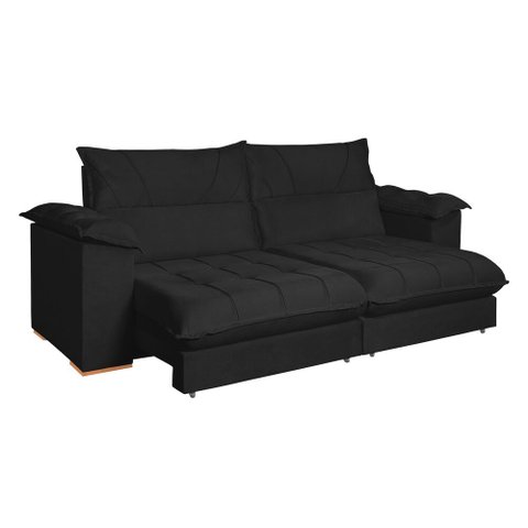 Sofa Retratil e Reclinavel Roma 250cm Kc Rei de Casa Veludo Preto