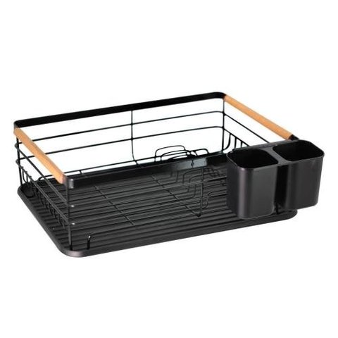 Escorredor De Louça Prato Talher Metal Madeira 43x32cm Cesto Yangzi