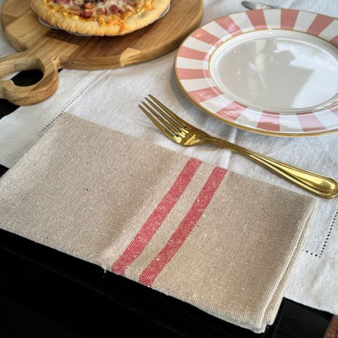 Guardanapo de Tecido Juliana Craft - Algodão, Listra Vermelha, 50x50cm
