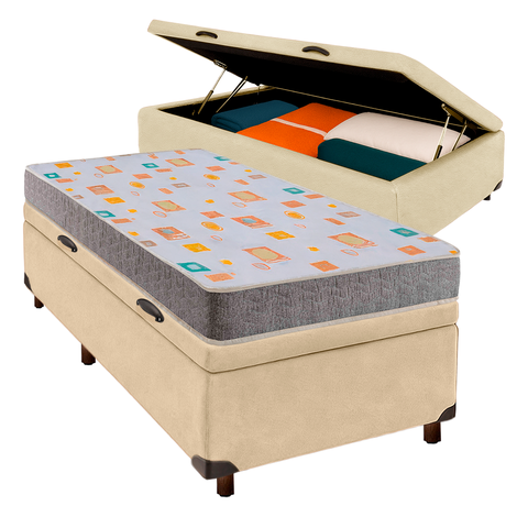 Cama Box Bau Perola Solteiro + Colchão D20 D20 Inducol