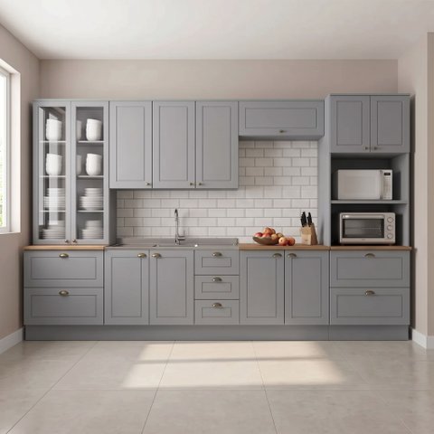 Cozinha Completa Modulada 100% MDF 6 Peças sem Tampo Cinza Emily