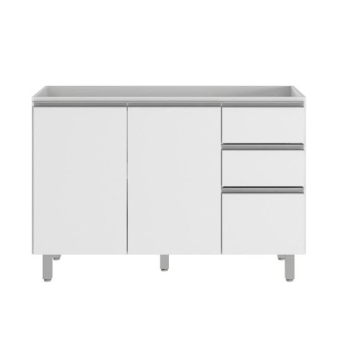 Balcão para Pia 120 cm 3 Portas 2 Gavetas Evidence Branco Poliman