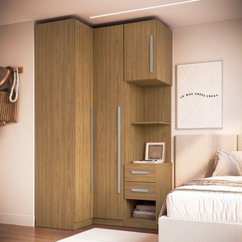 Guarda Roupa Modulado 100% MDF 3 Peças com Mesa de Cabeceira Esquerda 3 Portas e 2 Gavetas Integrato