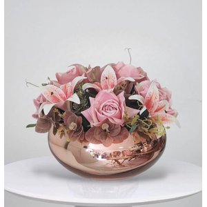 Arranjo de Rosas Flores Artificiais Vaso Rose Gold
