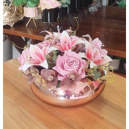 Arranjo de Rosas Flores Artificiais Vaso Rose Gold - 3
