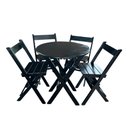 Ver imagem 1 de Conjunto Mesa Redondo 70cm Dobrável para Bar e Lanchonetes com 4 Cadeiras em Madeira Maciça - Preto