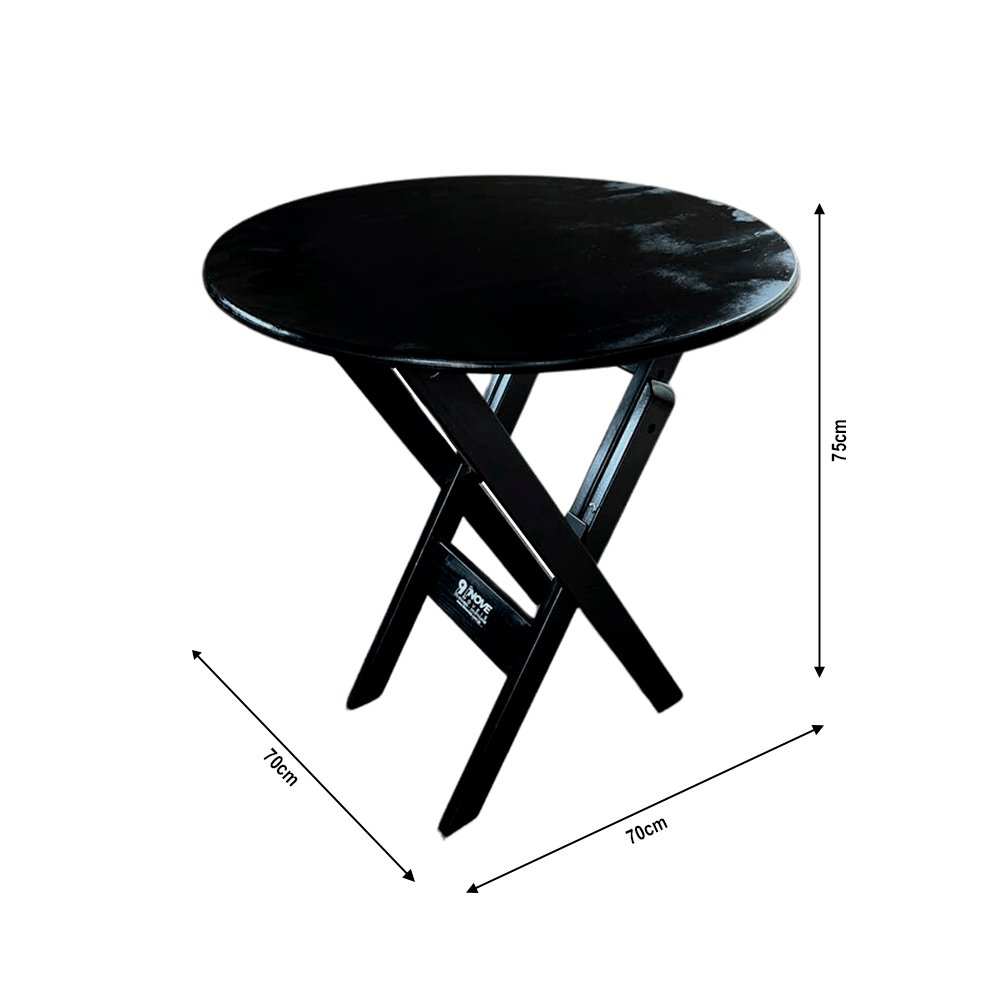 Conjunto Mesa Redondo 70cm Dobrável para Bar e Lanchonetes com 4 Cadeiras em Madeira Maciça - Preto - 6