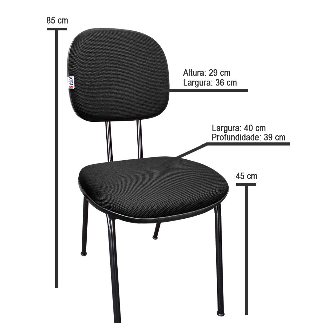 Kit 4 Cadeiras de Escritório Secretaria Fixa Pé Palito Tecido JSerrano Cinza Com Preto para Recepção - 6