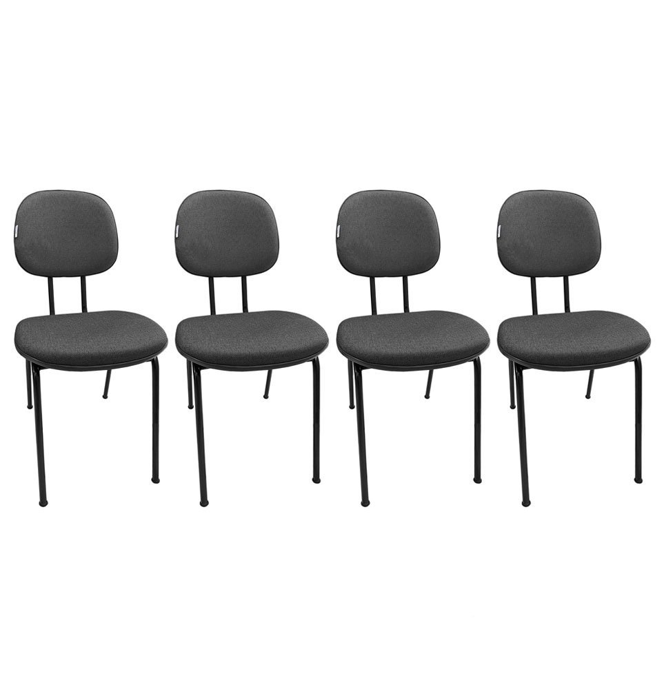 Kit 4 Cadeiras de Escritório Secretaria Fixa Pé Palito Tecido JSerrano Cinza Com Preto para Recepção