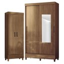 Ver imagem 1 de Guarda Roupa Solteiro 2 Portas de Correr com Espelho e Pés e Armário Multiuso com Pés Fit Jequitibá