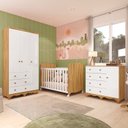 Ver imagem 1 de Quarto de Bebê Guarda-Roupa 3 Portas Cômoda e Berço MDF Mimo Espresso Móveis Branco Brilho/Amêndoa