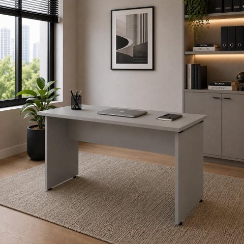 Mesa Retangular Escrivaninha 135cm x 60cm Tampo 25mm com Pés Painel F5 Office