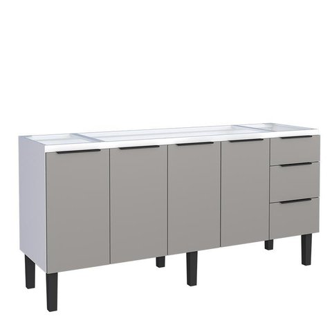 Gabinete de Aço Para Pia 180cm 4 Portas 3 Gavetas Jupter Cozimax Cinza Argila