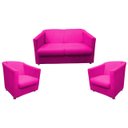 Ver imagem 1 de Kit Namoradeira + 2 Poltronas Decorativa Biane Couro Rosa Pink Pés Cromado Mz Decor