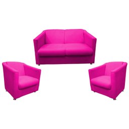Kit Namoradeira + 2 Poltronas Decorativa Biane Couro Rosa Pink Pés Cromado Mz Decor - 1