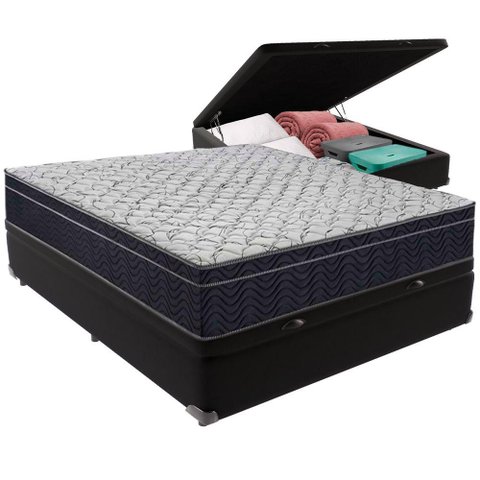 Cama Box Baú e Colchão Airtech 150 Espuma D45 Casal Ortobom Casal Preto