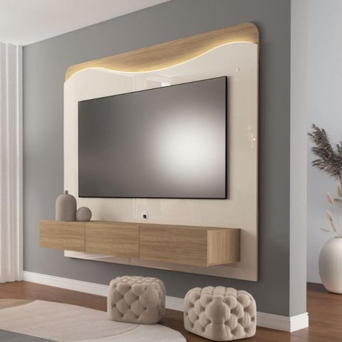 Móvel de Tv para Parede com Led e Rack de Gavetas Grande
