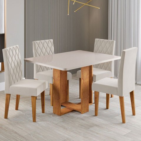 Mesa de Jantar 4 Lugares Afrodite Mel/blonde/veludo Pastel - Viero Móveis