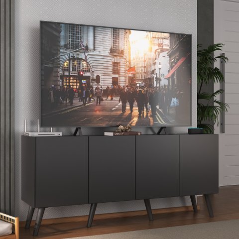 Rack Retrô para Tv até 50 Polegadas com 4 Portas Multimóveis Mp1071 Preto
