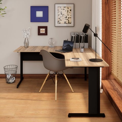 Mesa Angular New City Pé Metálico Light 160 cm Calvi/Preto Gebb Work