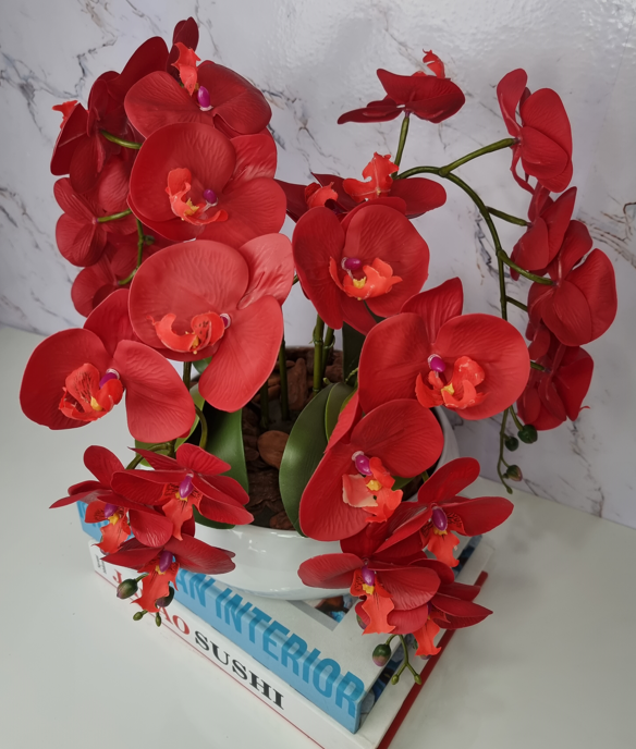 Arranjo Com 4 Orquídeas Vermelha Vaso Ceramica 28cm - 2