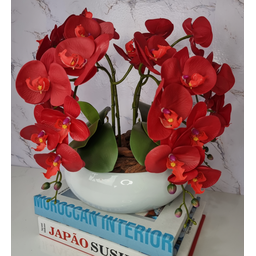Arranjo Com 4 Orquídeas Vermelha Vaso Ceramica 28cm - 3