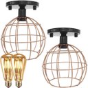 Ver imagem 1 de 2 Lustre Teto Plafon + 2 Lâmpada Led St64 Industrial Aramado Globo Retrô Luminária Vintage - Preto/C