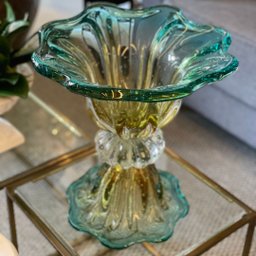 Vaso de Murano Com Base São Marcos - Cristal Azul e Âmbar 34cm - 4
