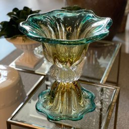 Vaso de Murano Com Base São Marcos - Cristal Azul e Âmbar 34cm - 3
