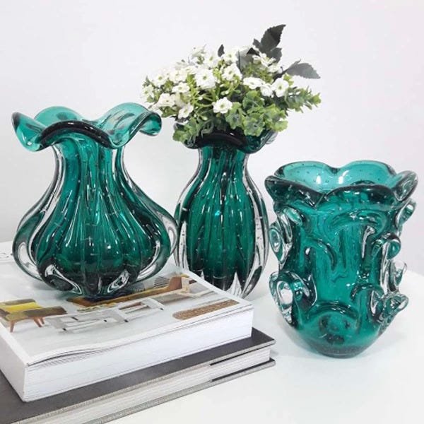Vaso de Murano Trouxinha São Marcos - Cristal Verde Esmeralda 20cm - 5