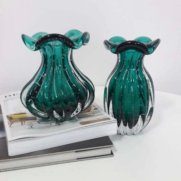 Vaso de Murano Trouxinha São Marcos - Cristal Verde Esmeralda 20cm - 2