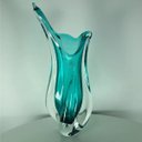 Ver imagem 2 de Vaso De Murano São Marcos - Cristal Verde Esmeralda/Transparente 54cm