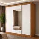 Ver imagem 1 de Guarda-Roupa 100% MDF 3 Portas de Correr 4 Gavetas com Espelho 193x213x55cm Cinamomo /Branco