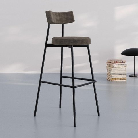 Banqueta Alta Stout Boucle Marrom Castor Est.Preta