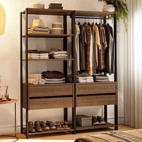 Guarda-roupa Closet Modulado 4 Gavetas 6 Prateleiras 140cm Rustic/preto Valencia Madesa Xa Rustic/