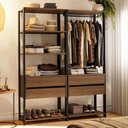 Ver imagem 1 de Guarda-roupa Closet Modulado 4 Gavetas 6 Prateleiras 140cm Rustic/preto Valencia Madesa Xa Rustic/