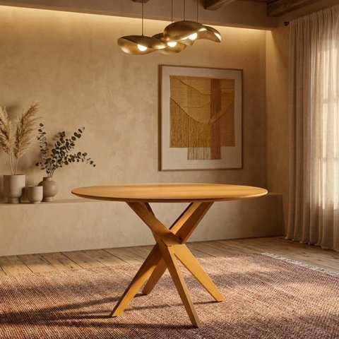 Mesa de Jantar Redonda Madeira Maciça 4 Lugares 110cm Lisboa