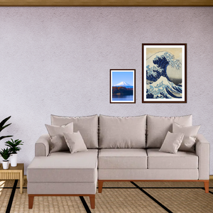 Sofá Beny com Chaise Esquerda, 3 Lugares, Estofado em Linho, Base em Madeira, 1,40x2,00m. (cru)