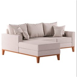 Sofá Beny com Chaise Esquerda, 3 Lugares, Estofado em Linho, Base em Madeira, 1,40x2,00m. (cru) - 2