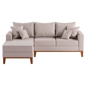Sofá Beny com Chaise Esquerda, 3 Lugares, Estofado em Linho, Base em Madeira, 1,40x2,00m.