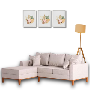 Sofá Beny com Chaise Esquerda, 3 Lugares, Estofado em Linho, Base em Madeira, 1,40x2,00m (cru)