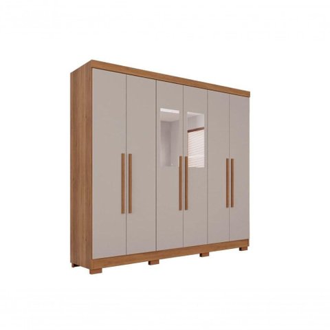 Guarda Roupa Casal 6 Portas Recife com Espelho Salleto Cinamomo/off White