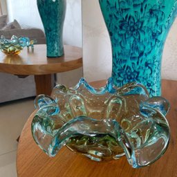 Centro de Mesa de Murano São Marcos - Cristal Azul com Âmbar 22cm - 3