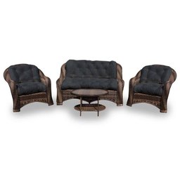 Conjunto de Sofá Fibra Sintética Melo - 1 Sofá 2 L + 2 Poltronas + 1 Mesa Centro - Tecido Duna Preto - 1