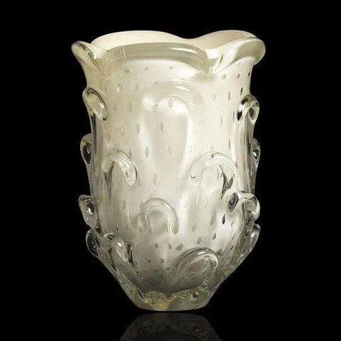 Vaso de Murano Com Aspente São Marcos - Cristal Pérola 26cm