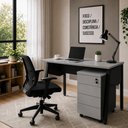 Ver imagem 1 de Mesa Escrivaninha 120cm x 60cm Tampo Chanfrado e Gaveteiro Móvel com 4 Gavetas F5 Office Cor:Cinza