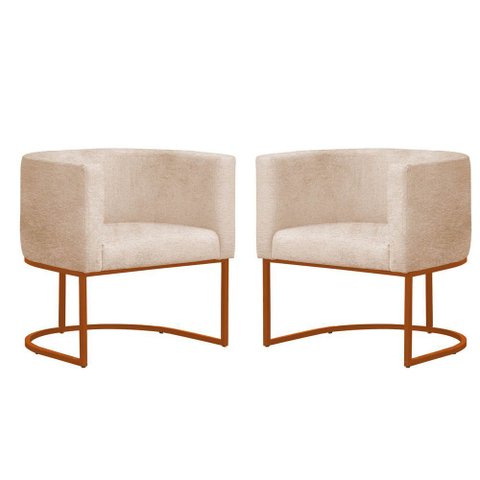 Kit 2 Poltronas Reforçada Decorativa Sala Gabriela Base Ferro Bronze Suede Bege