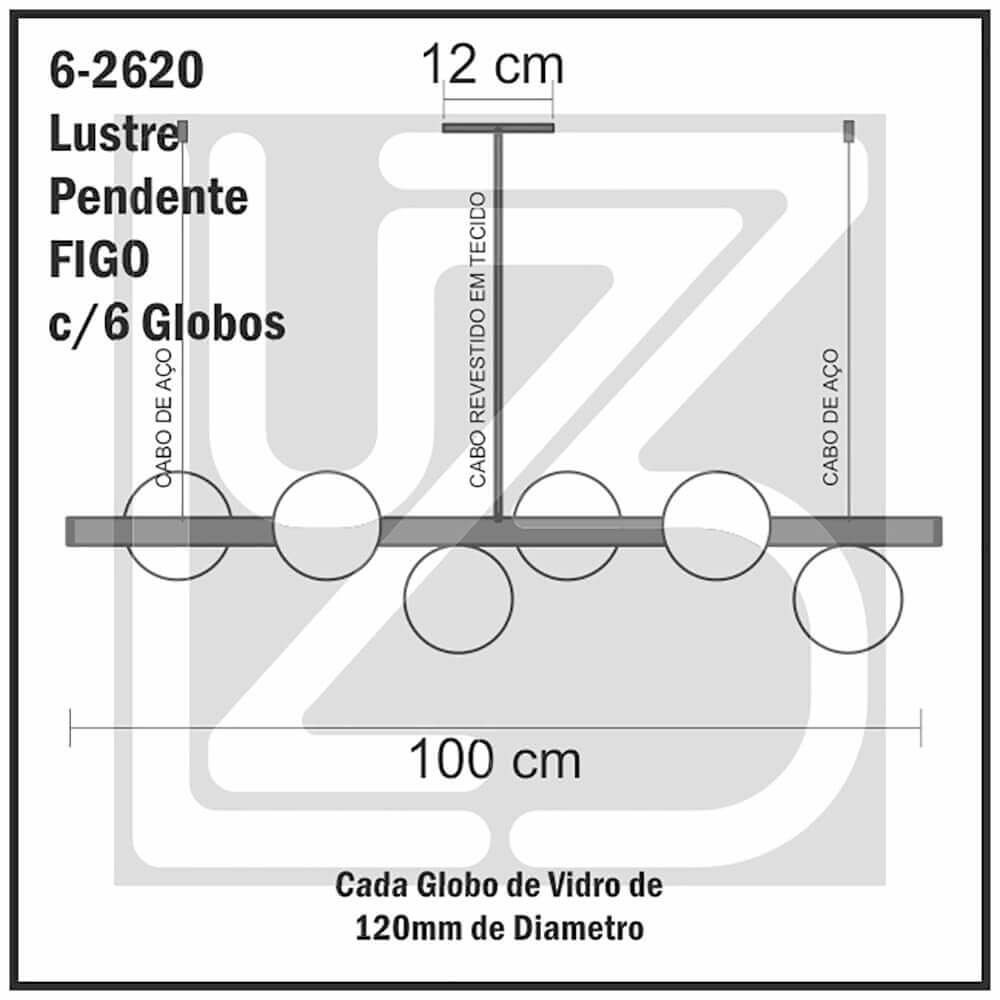 Lustre Pendente Figo BRANCO - 6 Globos Esfera de Vidro Ambar - 6-2620-4-AM - 5