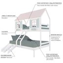 Ver imagem 5 de Beliche Casal/ Solteiro Casinha Bela com Kit Escada/Escorregador - Madeira Maciça Branco/Rosa/Verde