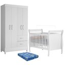 Ver imagem 1 de Berço Americano Slim com Colchão Ortobom Guarda Roupa Mobi 4 Portas Branco Flex - Móveis Albatroz